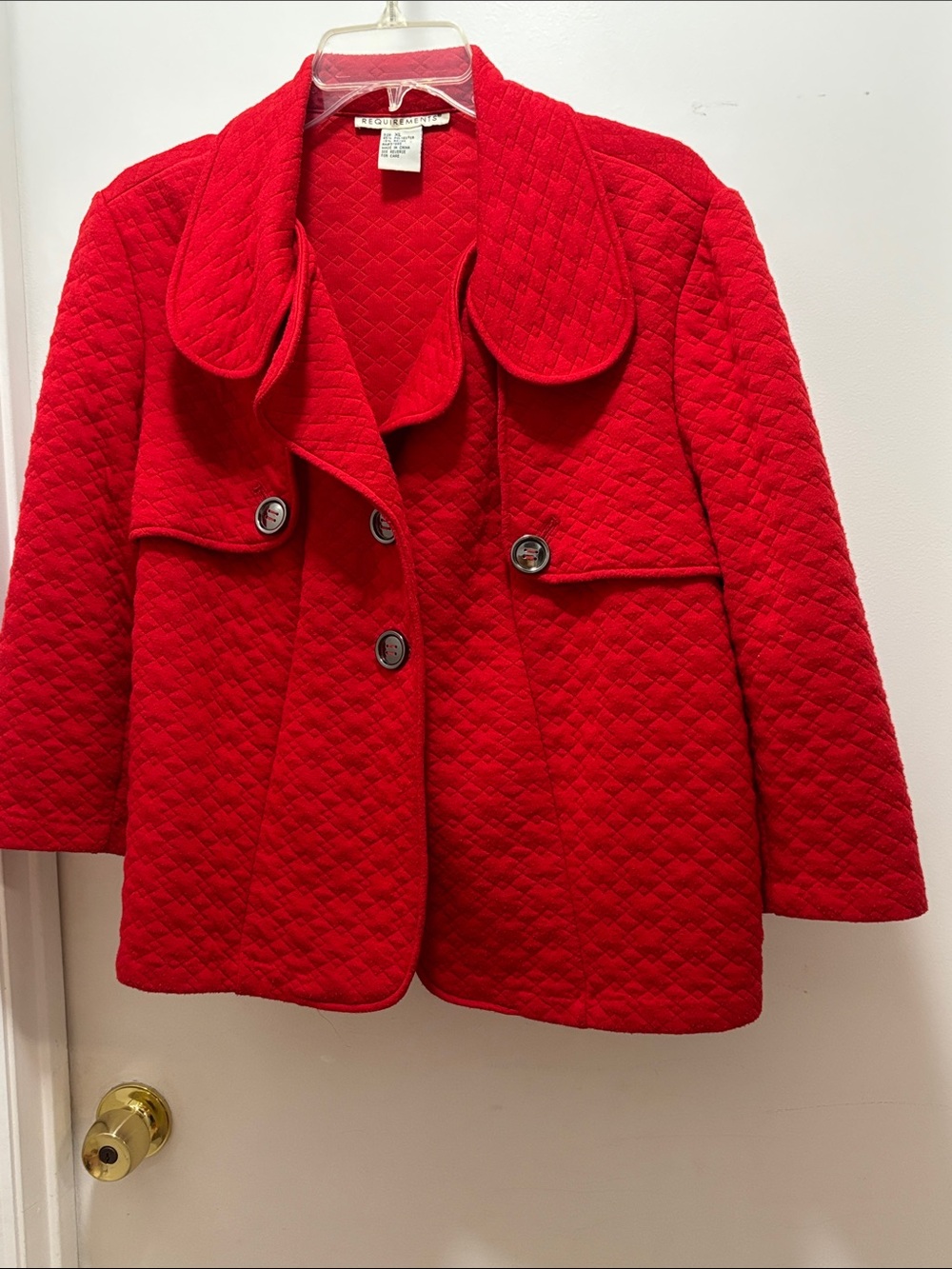 Requirements Bright Red Quilted Peacoat with Rounded Collar